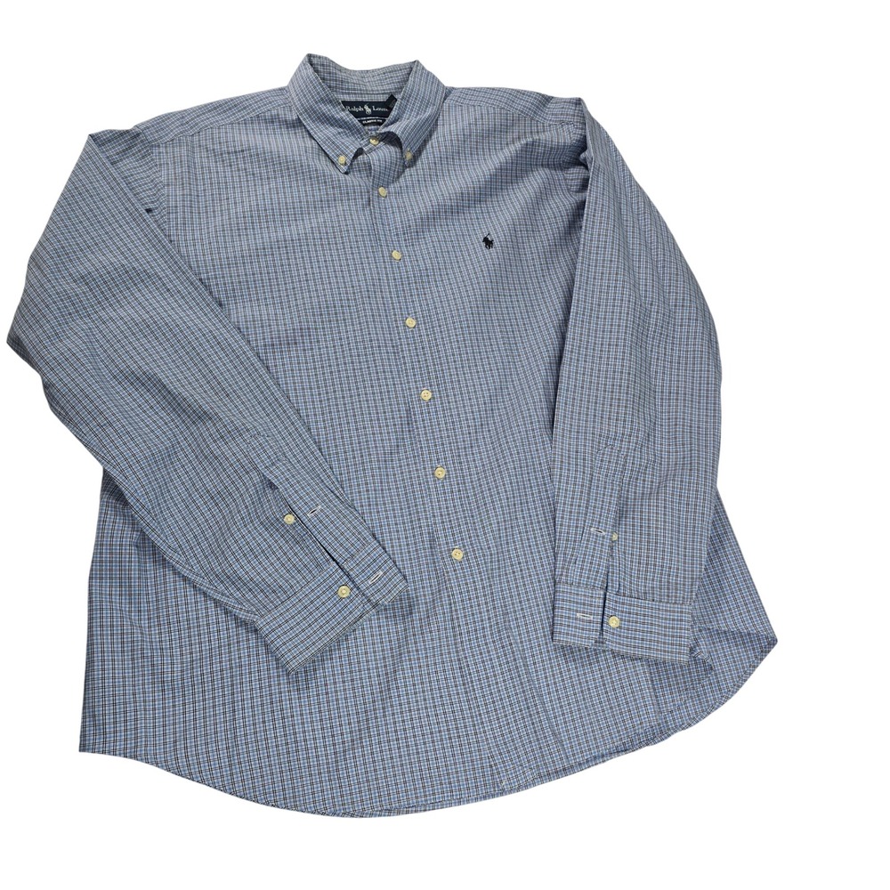Polo Ralph Lauren Mens XXL Classic Fit Plaid Button Down Shirt Blue White Cotton